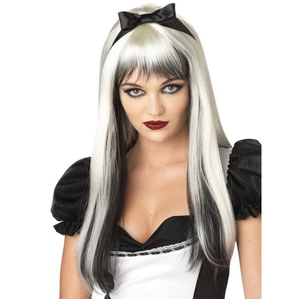 Dark Alice‎ Enchanted Tresses Wig, Long Platinum Blonde Black highlights, White